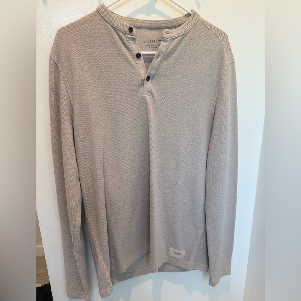 AllSaints Tan Buttoned Henley Top - Great Condition